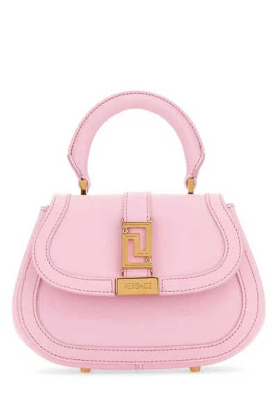 Versace Woman Pink Leather Mini Greca Goddess Handbag