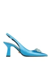 Versace Woman Pumps Azure Size 8 Textile Fibers In Blue