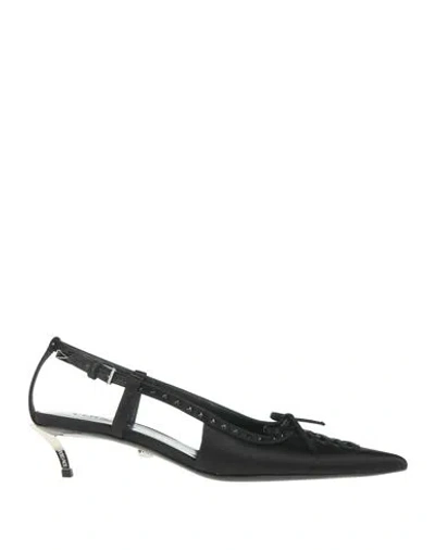 Versace Woman Pumps Black Size 8 Leather, Textile Fibers