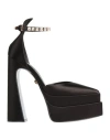 Versace Woman Pumps Black Size 9.5 Soft Leather, Textile Fibers
