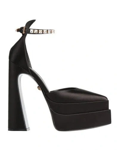 Versace Woman Pumps Black Size 9.5 Soft Leather, Textile Fibers