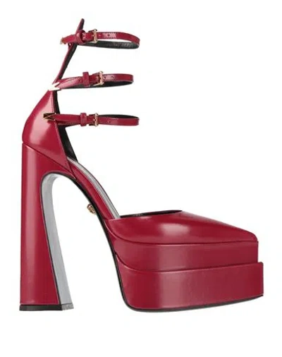 Versace Woman Pumps Burgundy Size 7 Leather In Red