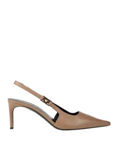 Versace Woman Pumps Camel Size 10 Calfskin In Brown