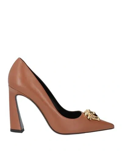 Versace Woman Pumps Camel Size 5 Leather In Sand