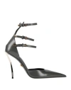 Versace Pin-point Embellished Leather Pumps In Grey