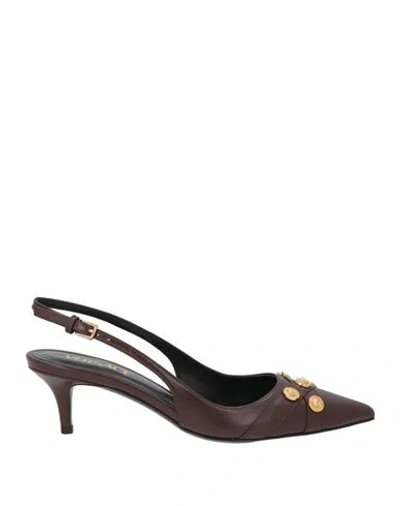Versace Woman Pumps Chocolate Brown Size 6 Calfskin
