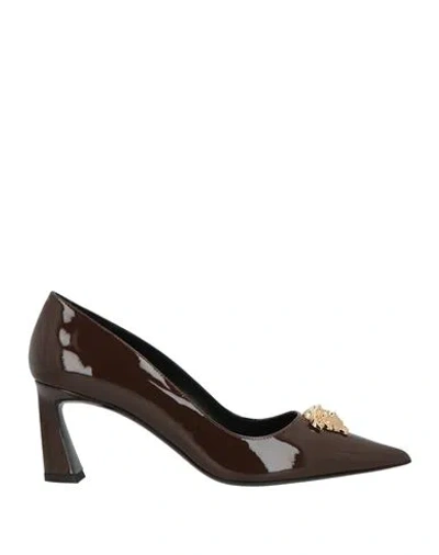 Versace Woman Pumps Chocolate Brown Size 8 Leather