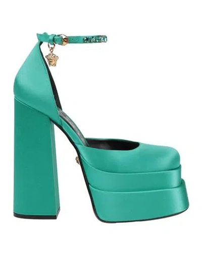 Versace Woman Pumps Emerald Green Size 8 Textile Fibers In Blue