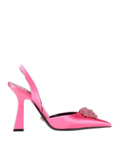 Versace Woman Pumps Fuchsia Size 5 Textile Fibers, Soft Leather In Pink