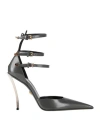 Versace Pin-point Embellished Leather Pumps In Grey
