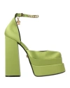 Versace Medusa Head Charm Satin Platform Pumps In Green