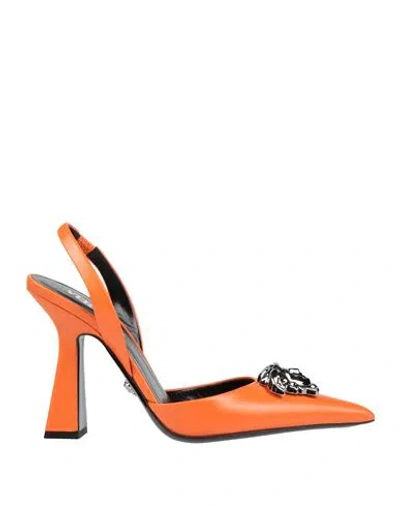 Versace Woman Pumps Orange Size 6 Calfskin In Orange