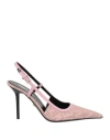 Versace Leather-trimmed Logo-jacquard Canvas Slingback Pumps In Pink