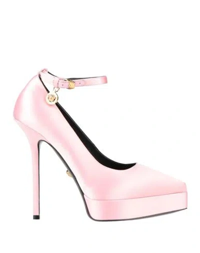 Versace Woman Pumps Pink Size 8 Leather, Textile Fibers In Multi