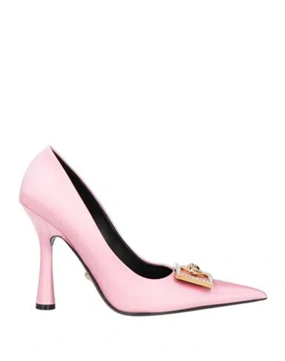 Versace Woman Pumps Pink Size 8 Textile Fibers, Soft Leather In Pink