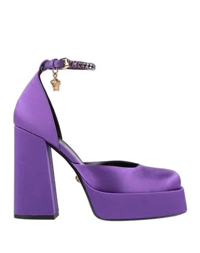 Versace Woman Pumps Purple Size 10 Viscose, Silk