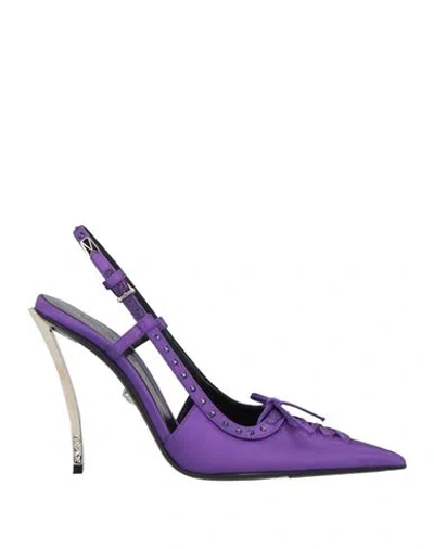 Versace Woman Pumps Purple Size 8 Textile Fibers