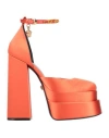 Versace Woman Pumps Rust Size 8 Textile Fibers In Red