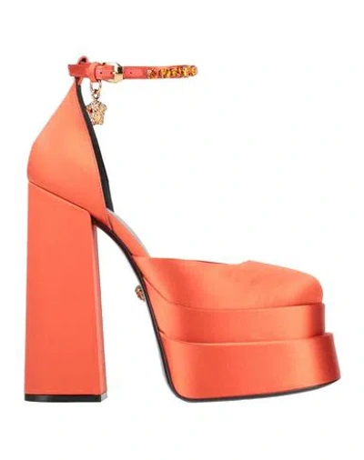Versace Woman Pumps Rust Size 8 Textile Fibers In Red