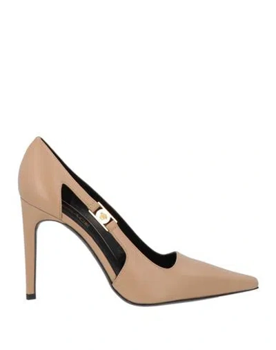 Versace Woman Pumps Sand Size 9 Calfskin In Brown