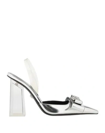 Versace Woman Pumps Silver Size 7.5 Calfskin, Plastic
