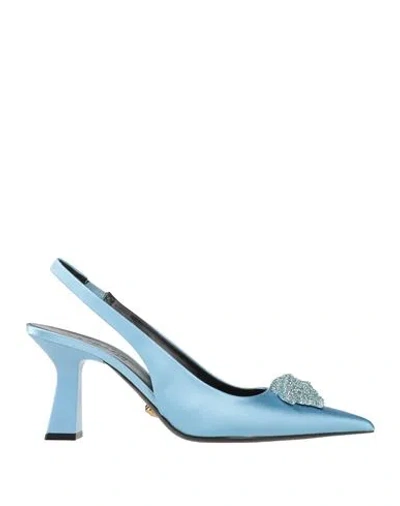 Versace Woman Pumps Sky Blue Size 8 Textile Fibers