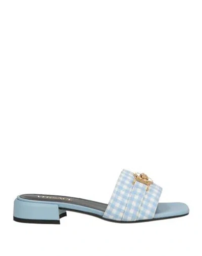 Versace Woman Sandals Azure Size 7 Textile Fibers In Blue