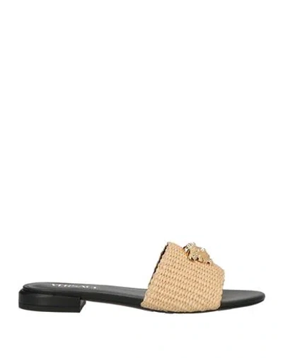 Versace Woman Sandals Beige Size 7 Textile Fibers