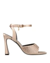 Versace Woman Sandals Beige Size 8 Textile Fibers In Multi