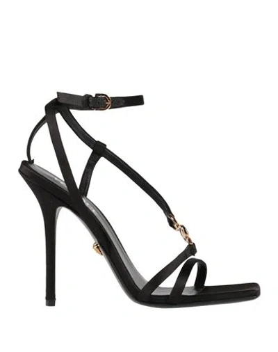 Versace Woman Sandals Black Size 11 Leather, Textile Fibers