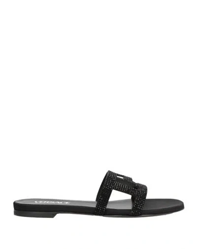 Versace Woman Sandals Black Size 6 Leather In Black
