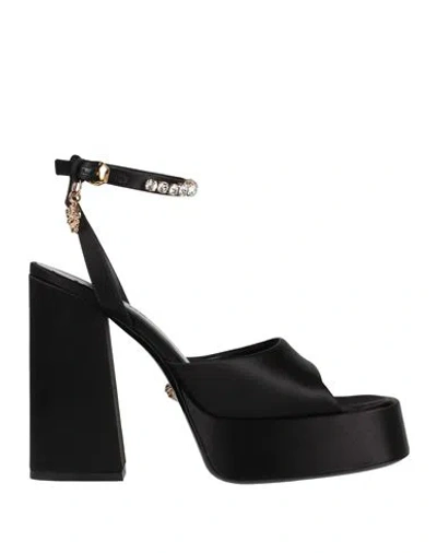 Versace Woman Sandals Black Size 6 Textile Fibers