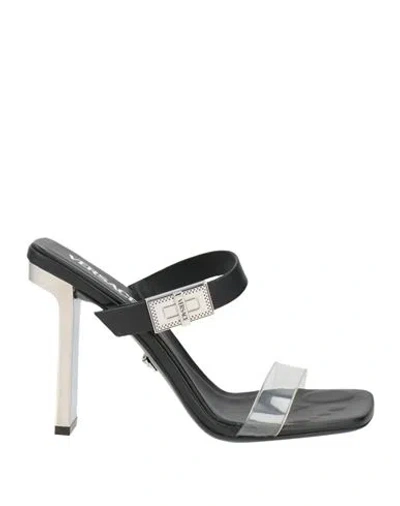 Versace Woman Sandals Black Size 7.5 Leather, Synthetic Material