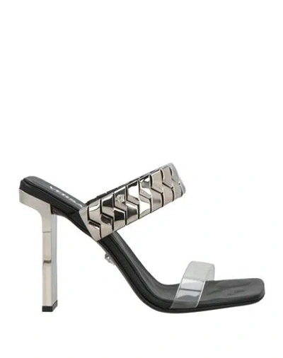 Versace Woman Sandals Black Size 8 Calfskin, Pvc - Polyvinyl Chloride