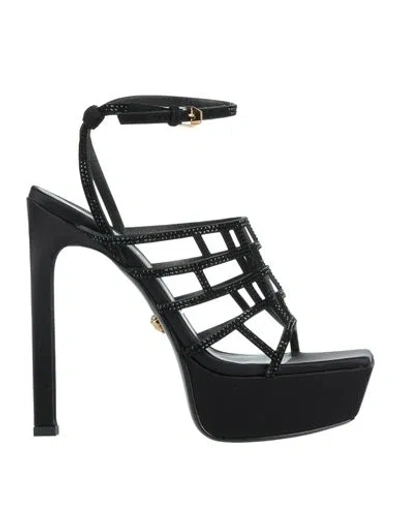Versace Woman Sandals Black Size 8 Leather, Textile Fibers