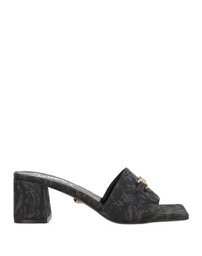 Versace Woman Sandals Black Size 8 Textile Fibers
