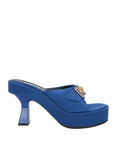 Versace Woman Sandals Blue Size 6.5 Textile Fibers
