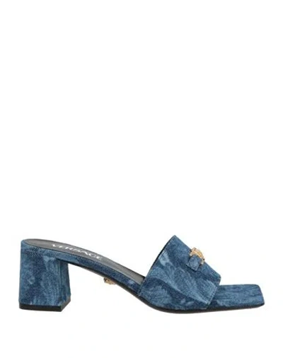 Versace Woman Sandals Blue Size 6 Textile Fibers