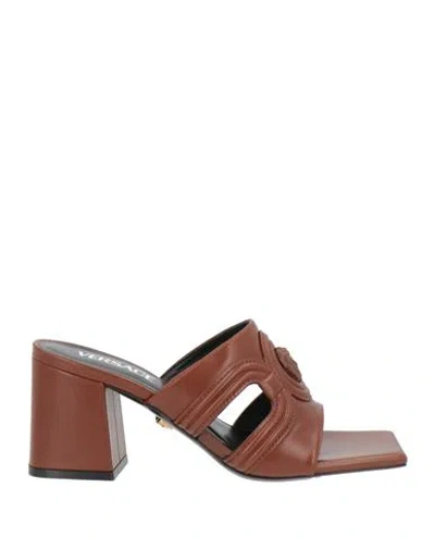 Versace Woman Sandals Brown Size 7 Calfskin
