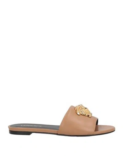 Versace Woman Sandals Camel Size 6.5 Calfskin In Animal Print