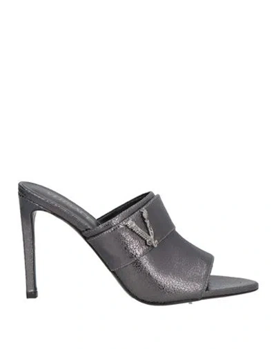 Versace Woman Sandals Steel Grey Size 8 Leather