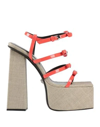 Versace Woman Sandals Coral Size 8 Calfskin