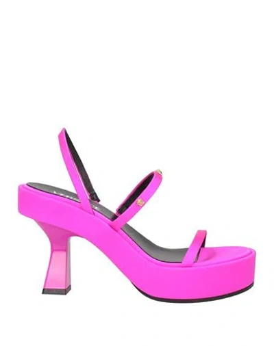Versace Woman Sandals Fuchsia Size 11 Textile Fibers In Pink