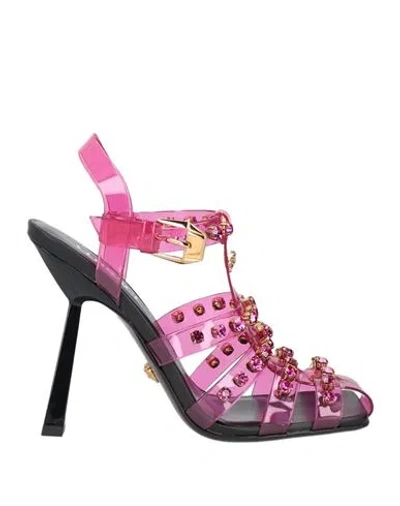 Versace Woman Sandals Fuchsia Size 10 Textile Fibers In Pink