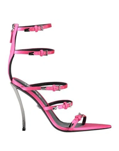 Versace Woman Sandals Fuchsia Size 7.5 Textile Fibers In Pink