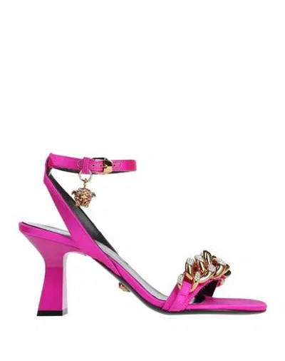 Versace Woman Sandals Fuchsia Size 8 Textile Fibers In Pink