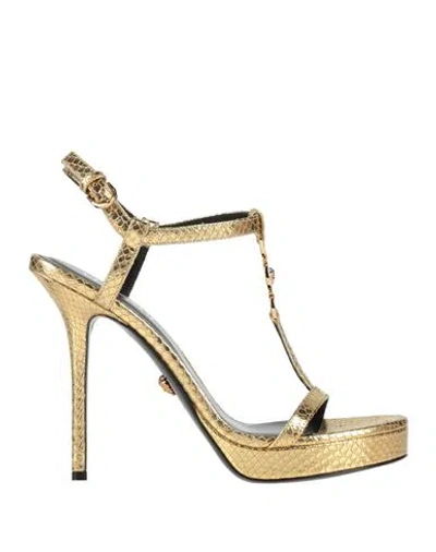 VERSACE VERSACE WOMAN SANDALS GOLD SIZE 8 CALFSKIN