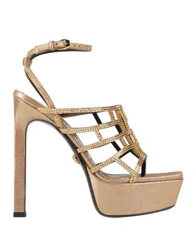 Versace Woman Sandals Gold Size 8 Leather