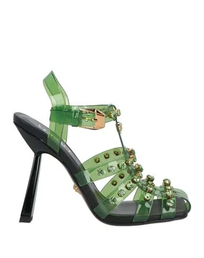 Versace Woman Sandals Green Size 8 Textile Fibers