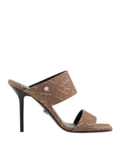 Versace Woman Sandals Khaki Size 8 Textile Fibers In Brown